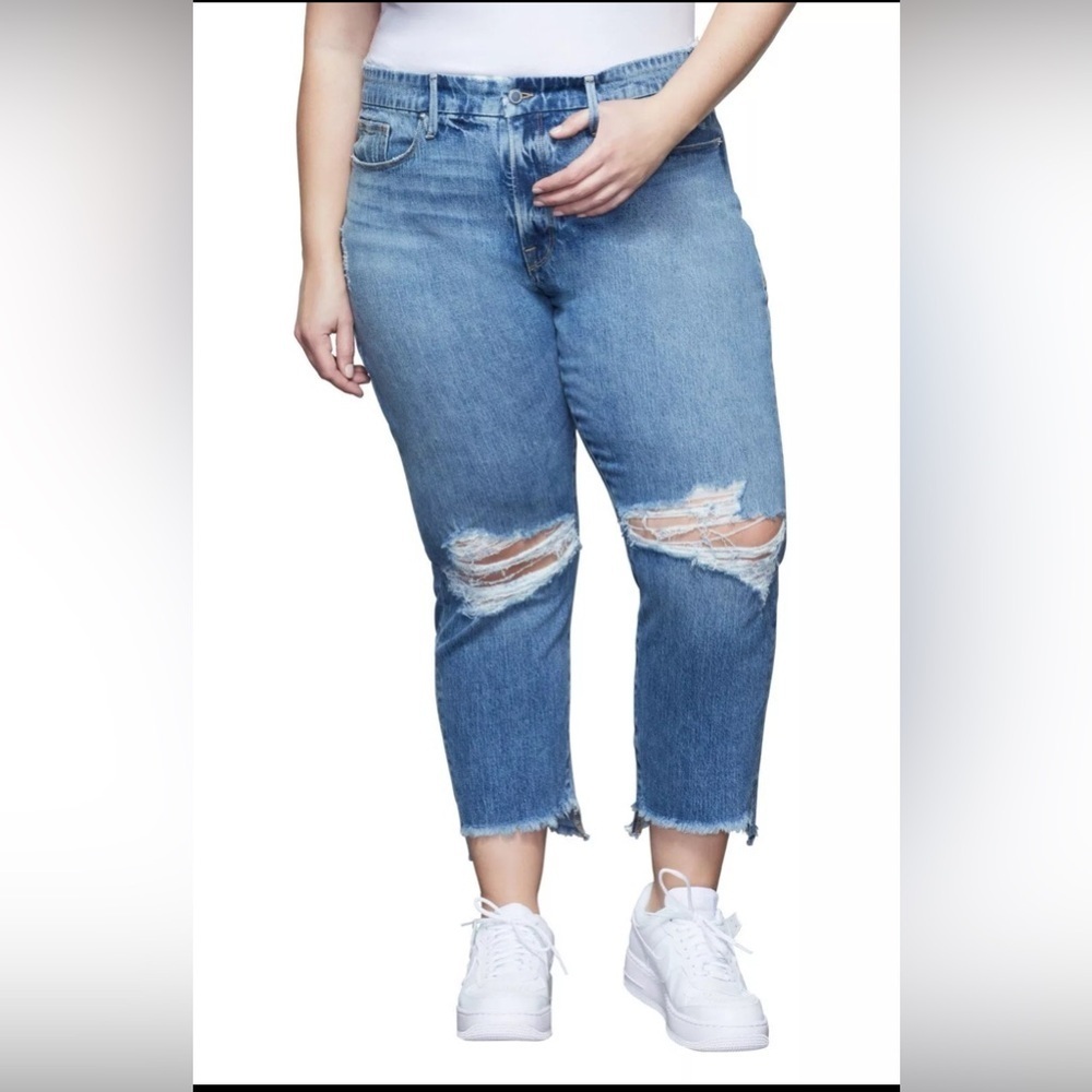 Good American Good Girlfriend Jeans Blue Distressed Size 15 Women’s